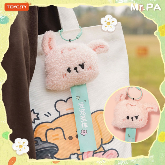 Cute and Pink Mr. PA Plush Bag Charm. Embedded fruit-flavored fragrance beads