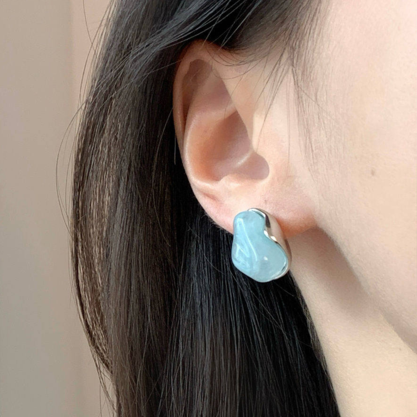 Xixi's Jewellery - Minimal Blue Stud Earrings On Ears