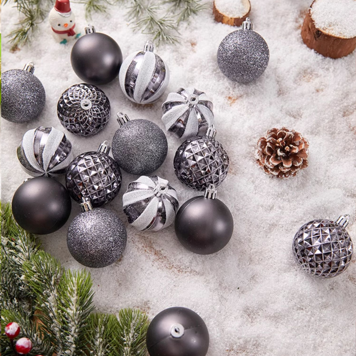 Christmas Baubles Grey tone