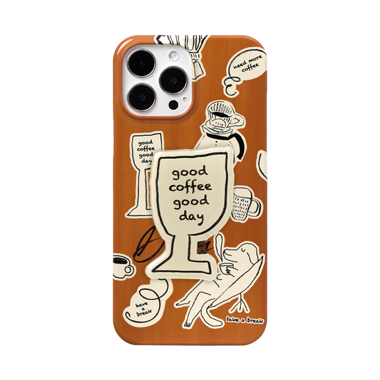 Coffee Illustration iPhone Case & Coffee Glass Magnetic Phone Holder Single Layer
