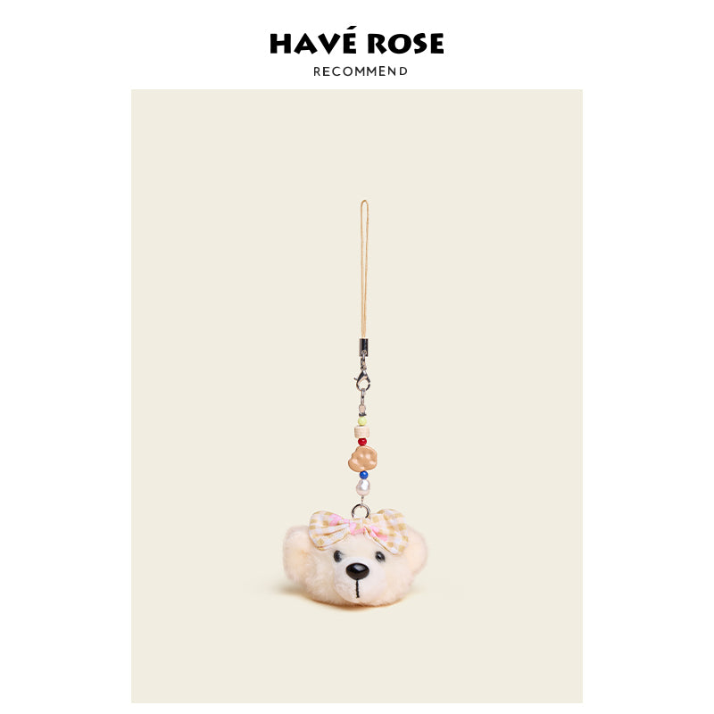 Cute Teddy Bear Head Phone Charm Cream