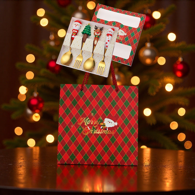 Gold Xmas Cutlery Gift Set of 4