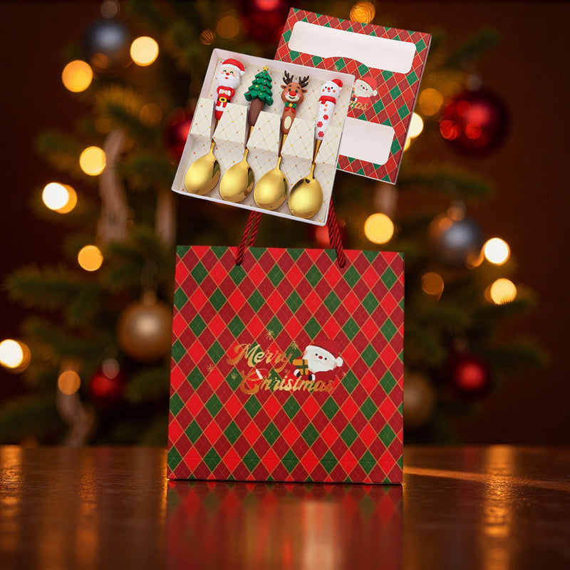 Gold Xmas Spoons Gift Set of 4