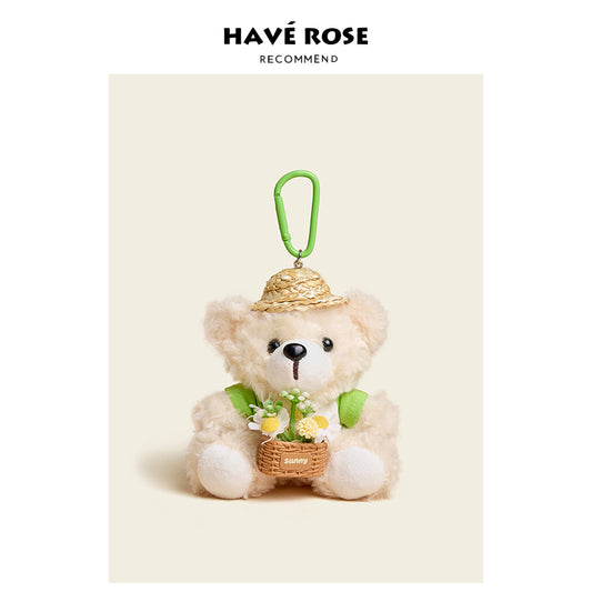 HAVEROSE - Original Teddy Bear with Flower Basket Bag Charm Green