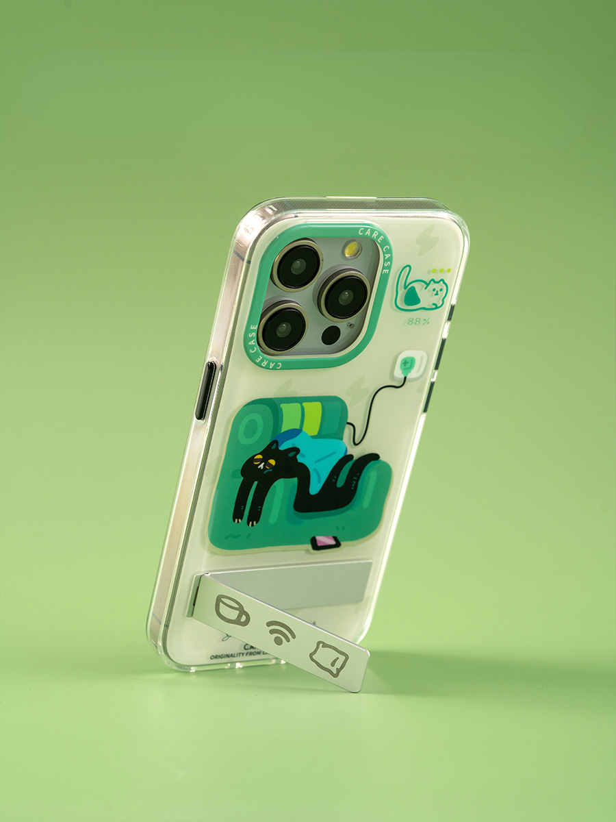 Green Sofa Cat iPhone Case with Stand