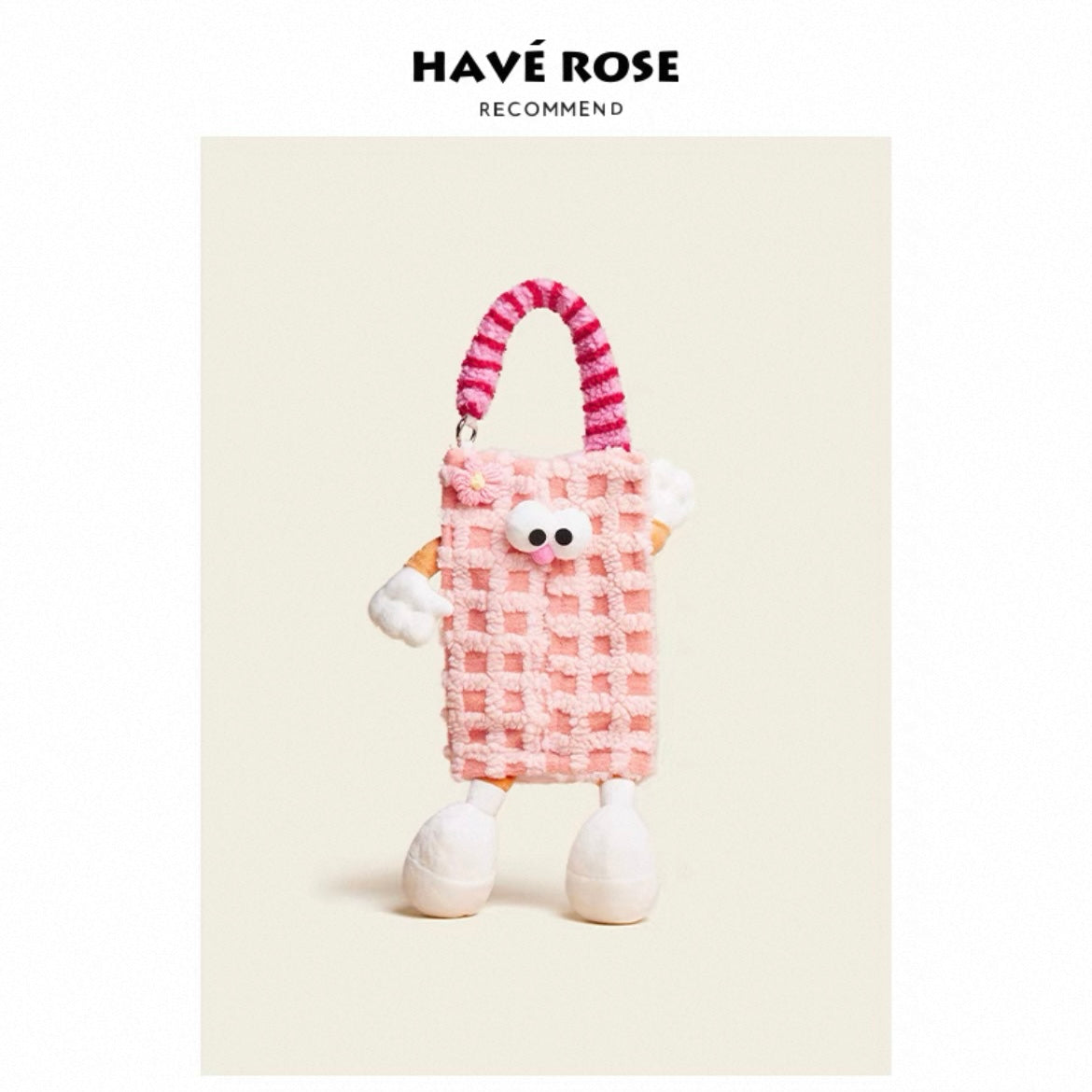 HAVEROSE - Cute Plush Car Tissue Box Holder Pink