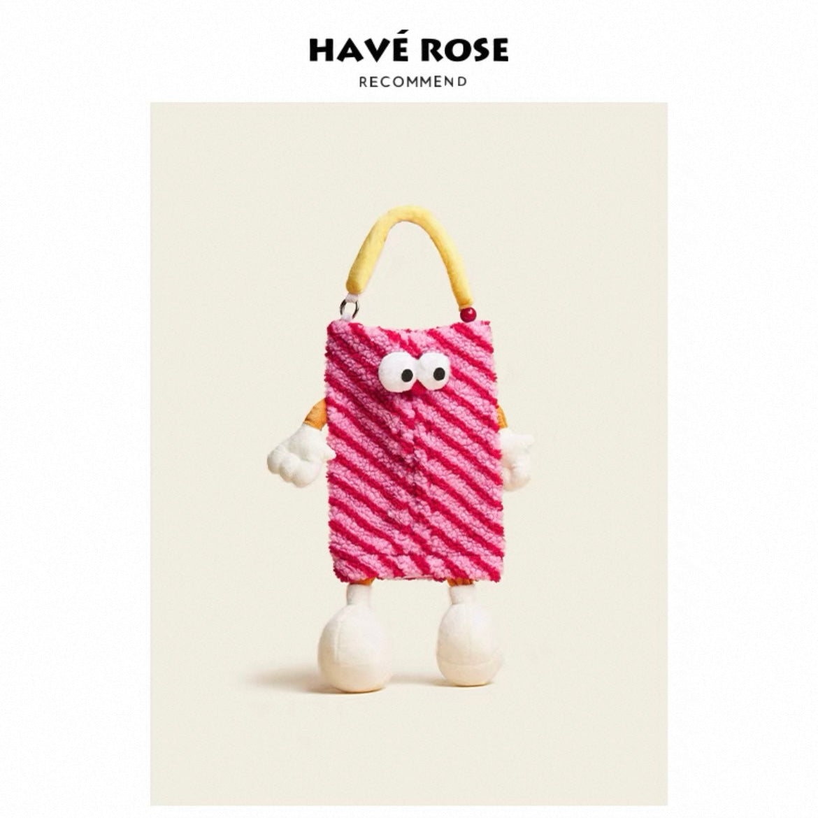 HAVEROSE - Cute Plush Car Tissue Box Holder Hot Pink