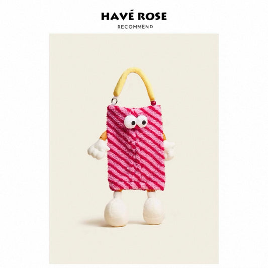 HAVEROSE - Cute Plush Car Tissue Box Holder Hot Pink