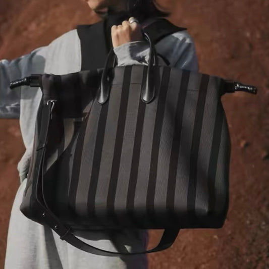 IUBALLET - Striped Large-Capacity Shoulder & Crossbody Bag Grey