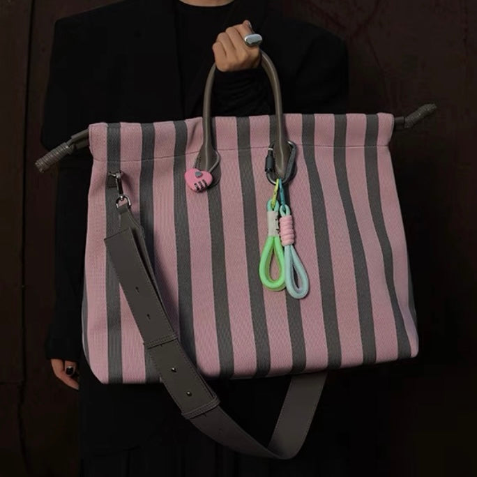 IUBALLET - Striped Large-Capacity Shoulder & Crossbody Bag Pink