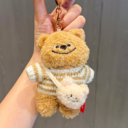 Khaki Tilted-Head Sweater Bear with Bag Plush Bag Charm