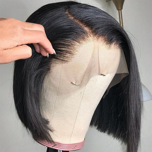 LSY Hair - Natural Black Bob Lace Wig 100% Real Human Hair front side