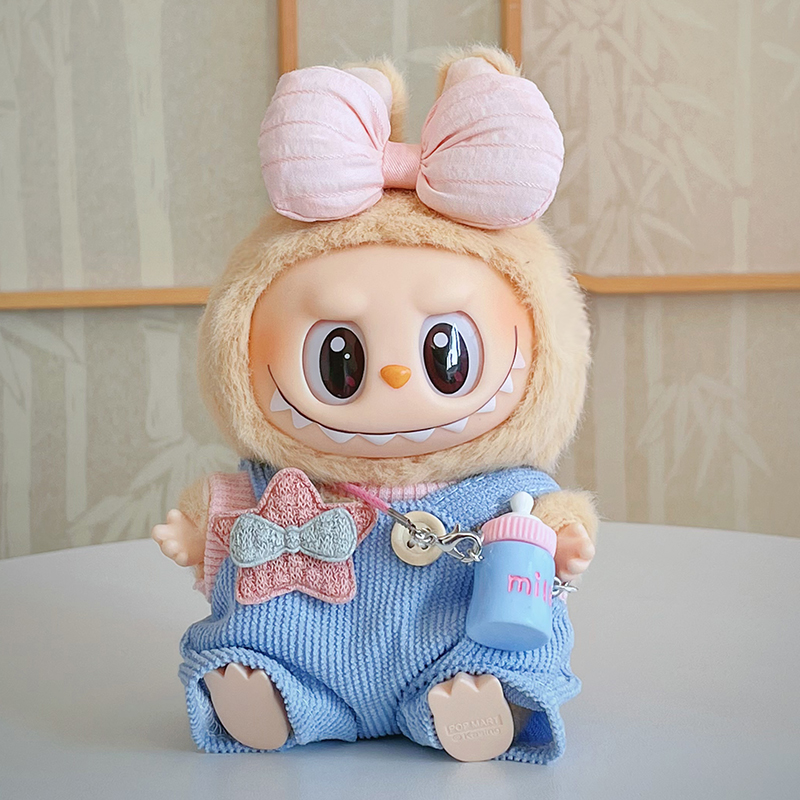 Labubu Clothes Blue Overalls with Bottle Outfit
