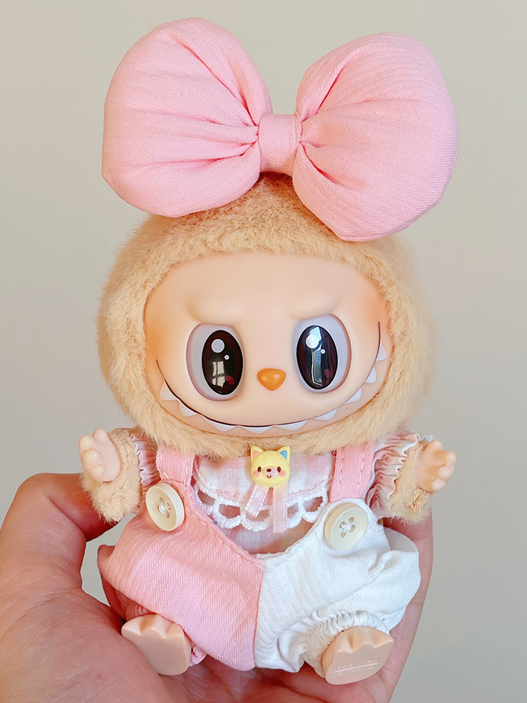 Labubu Overalls Pink Clothes Cute with Hair Accessories