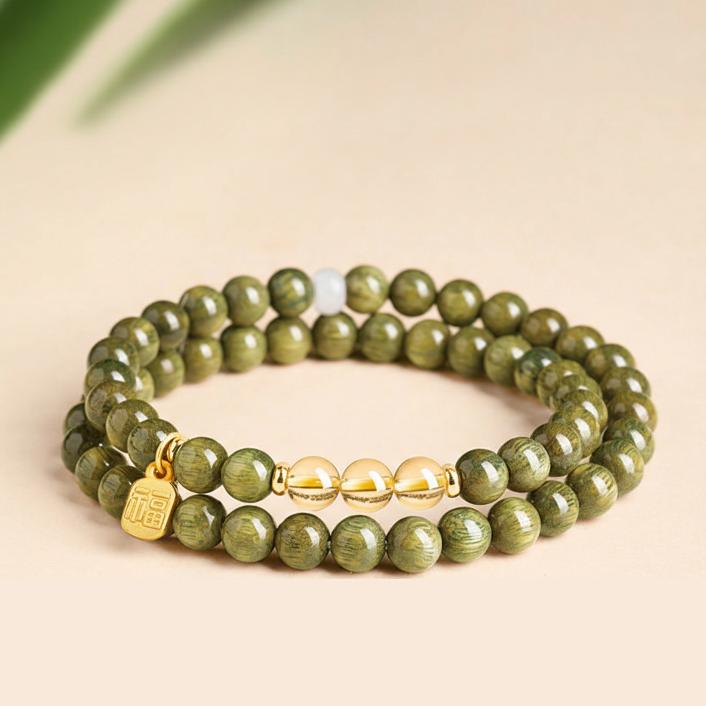 Laojun Blessing Pavilion - Natural Green Sandalwood Bracelet Yellow