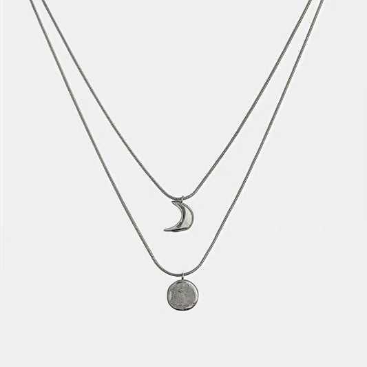 Layered Sun & Moon Pendant Necklace Silver