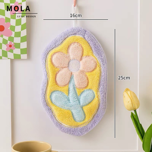 MOLA LUNA - Hanging Coral Fleece Floral Hand Towel Daisy