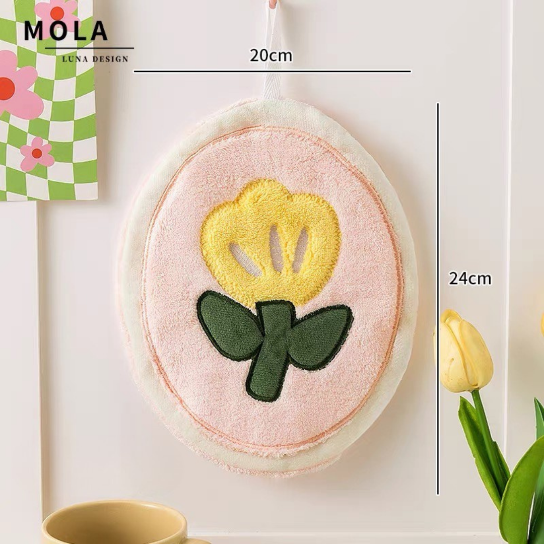 MOLA LUNA - Hanging Coral Fleece Floral Hand Towel Yellow