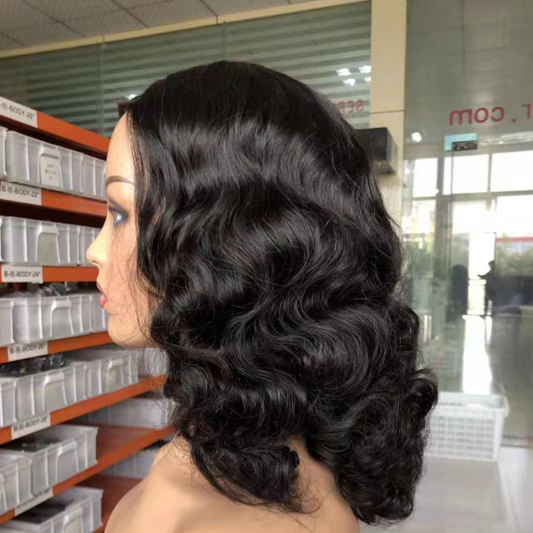 Mid-Length Wavy Lace Wig 100% Real Human Hair side