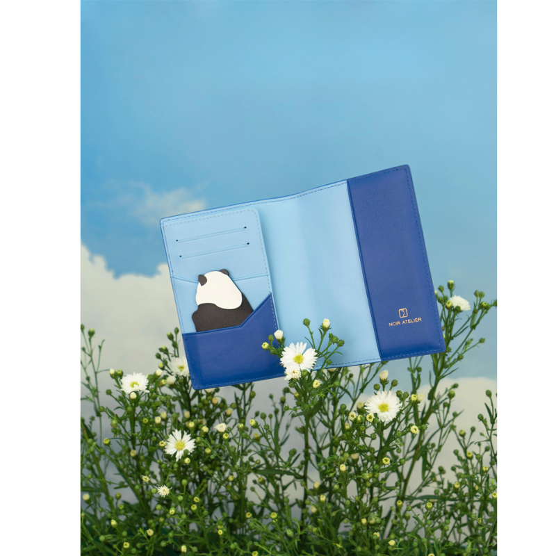Panda Leather Passport Holder Blue