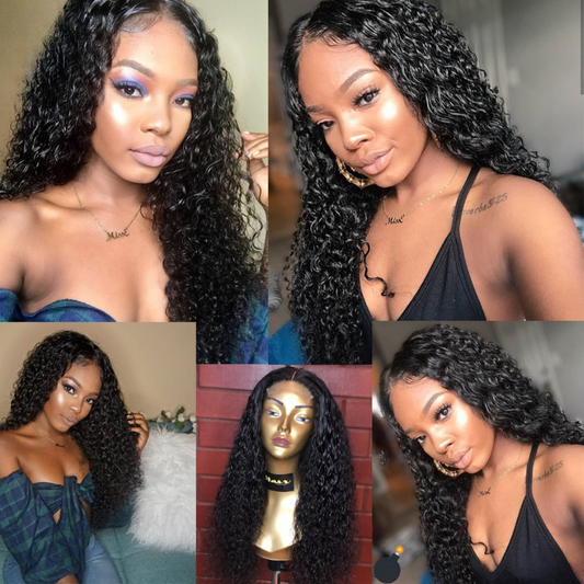 Natural Black Water Wave Lace Wig 100% Real Human Hair on person