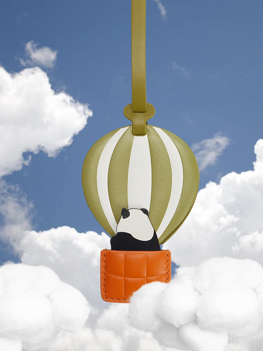 Panda Hot Air Balloon Leather Luggage Tag