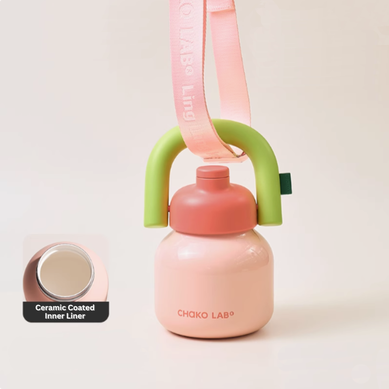 Peach Ceramic Coated Inner Insulated Straw Tumbler with Strap