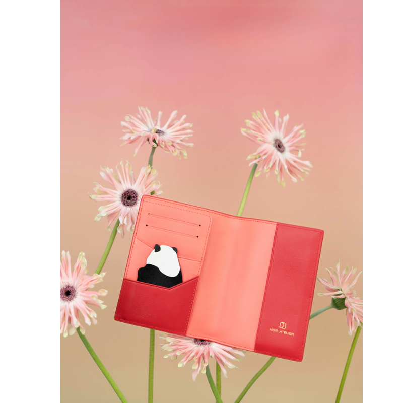 Panda Leather Passport Holder Pink Premium