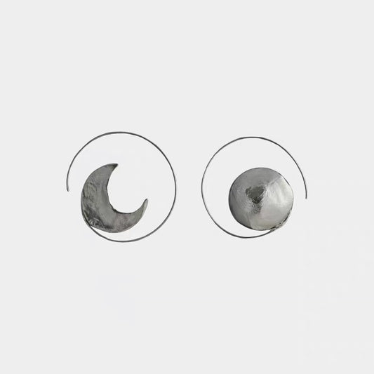 Priceford - Sun & Moon Asymmetrical 925 Silver Earrings silver