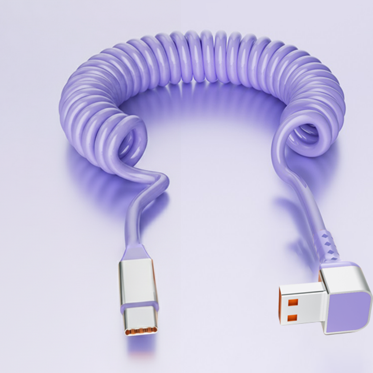 Purple - 6A Fast-Charging USB to Type-C Spring Cable