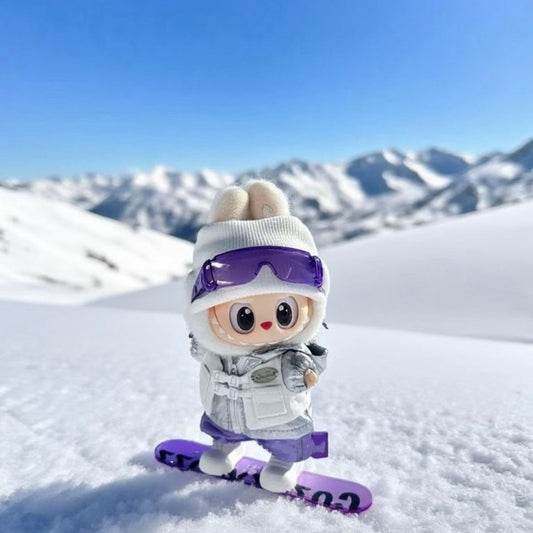 Purple Labubu 17cm Skiing Outfit with Snowboard