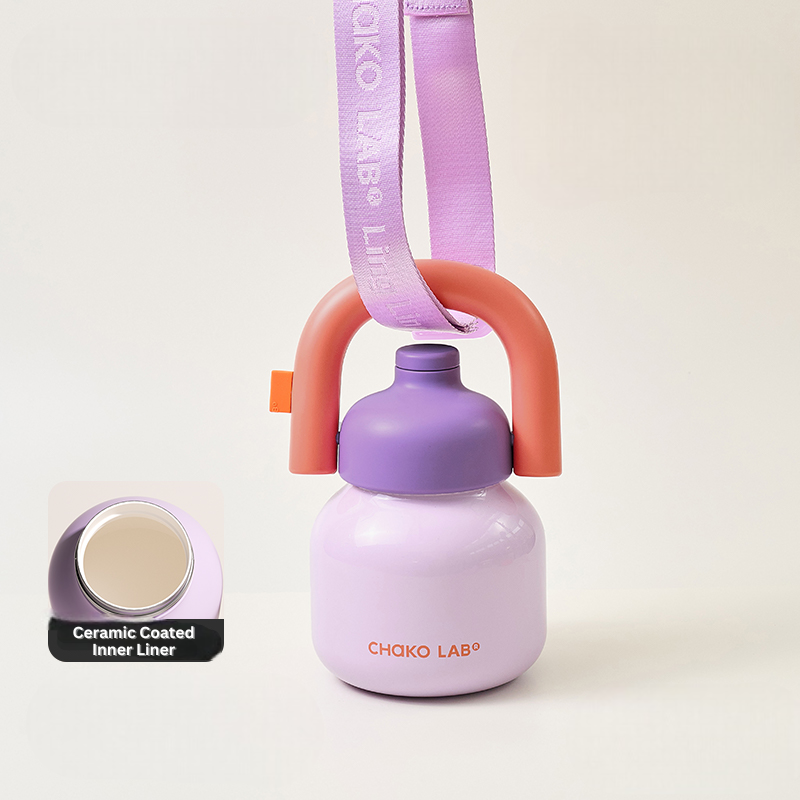 Purple Ceramic Coated Inner Insulated Straw Tumbler with Strap