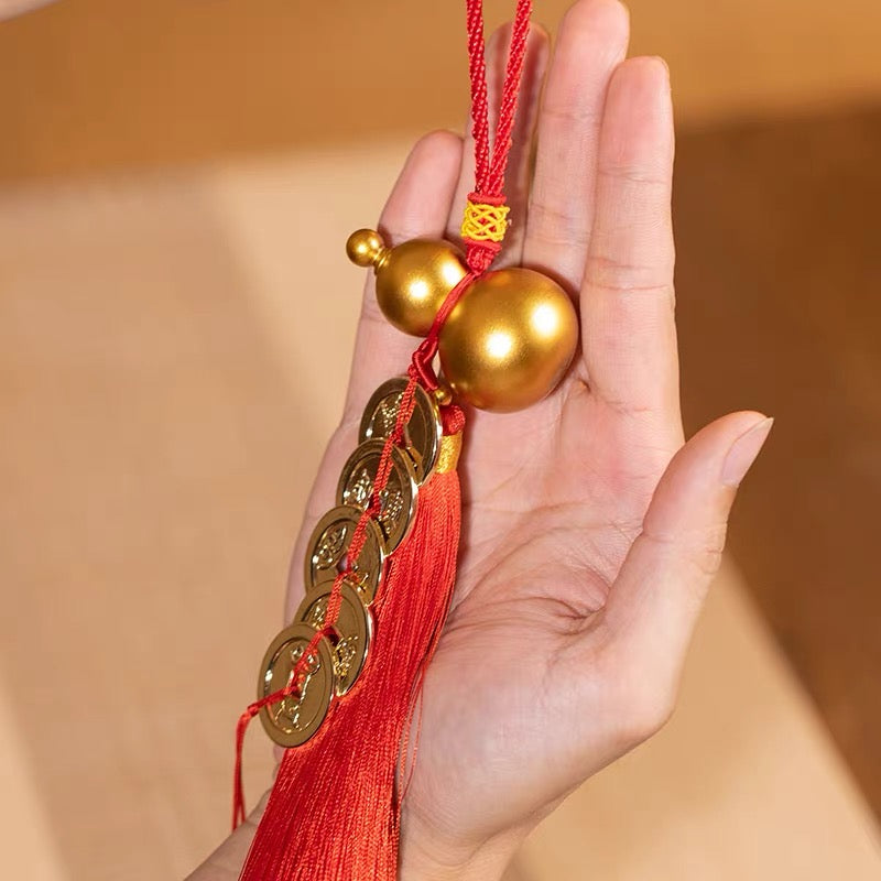 Red Fortune Gourd Charm with Coins