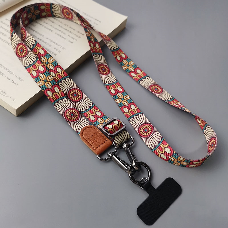 Retro Print Wide Strap Adjustable Phone Lanyard