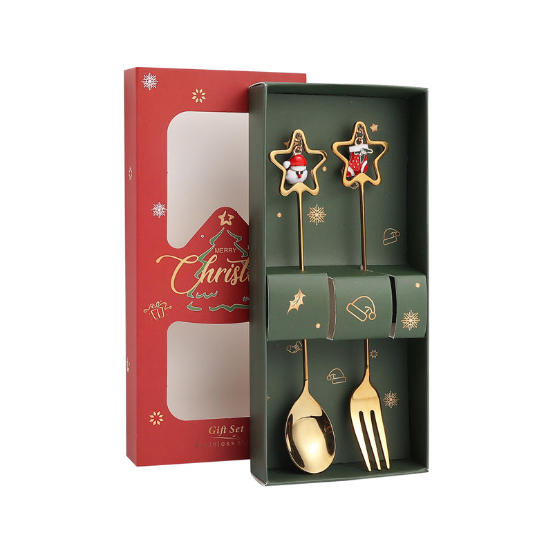 Christmas Star Stainless Steel Cutlery Set Santa + Xmas Stocking