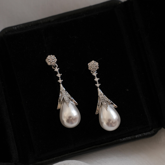 Vintage Beauty - French Vintage Teardrop Pearl Earrings,3.5cm, Elegant Pearl, Exquisite and Shining