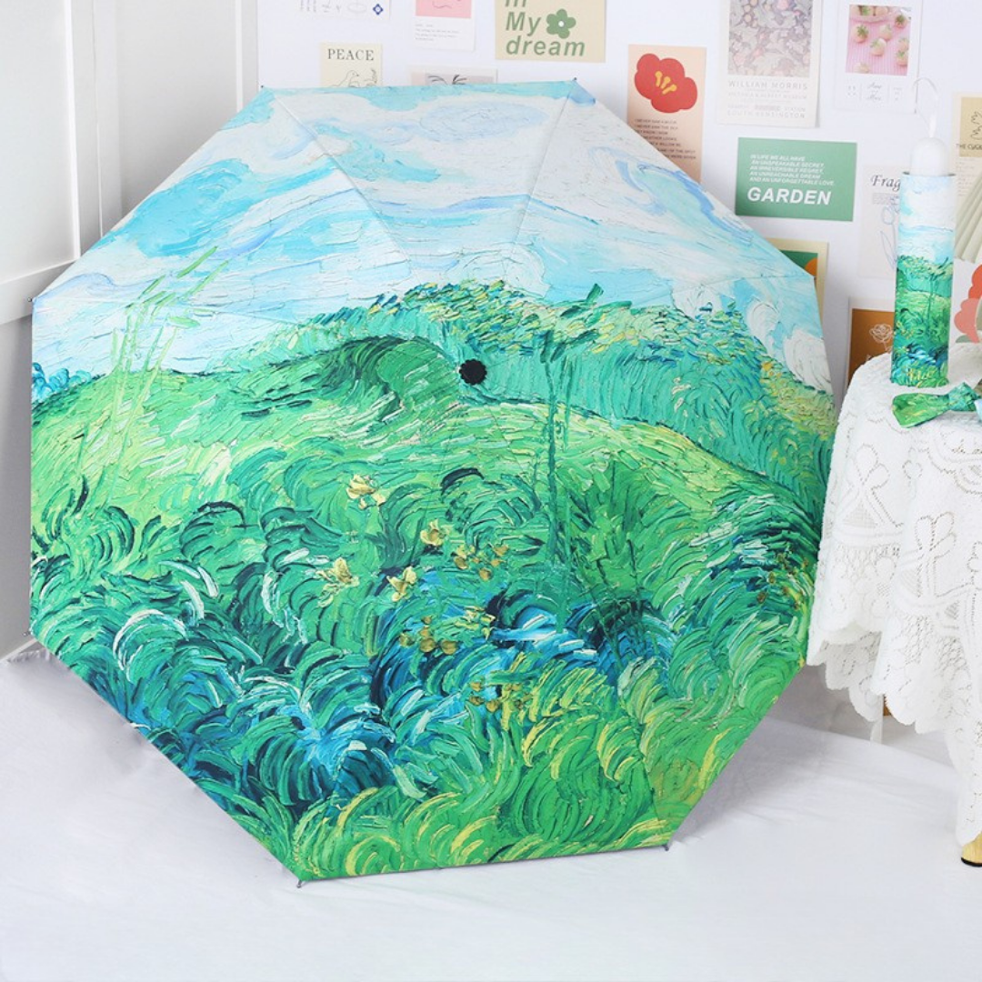 Wheat Field Printed 5-Fold Automatic Umbrella with UV Protection