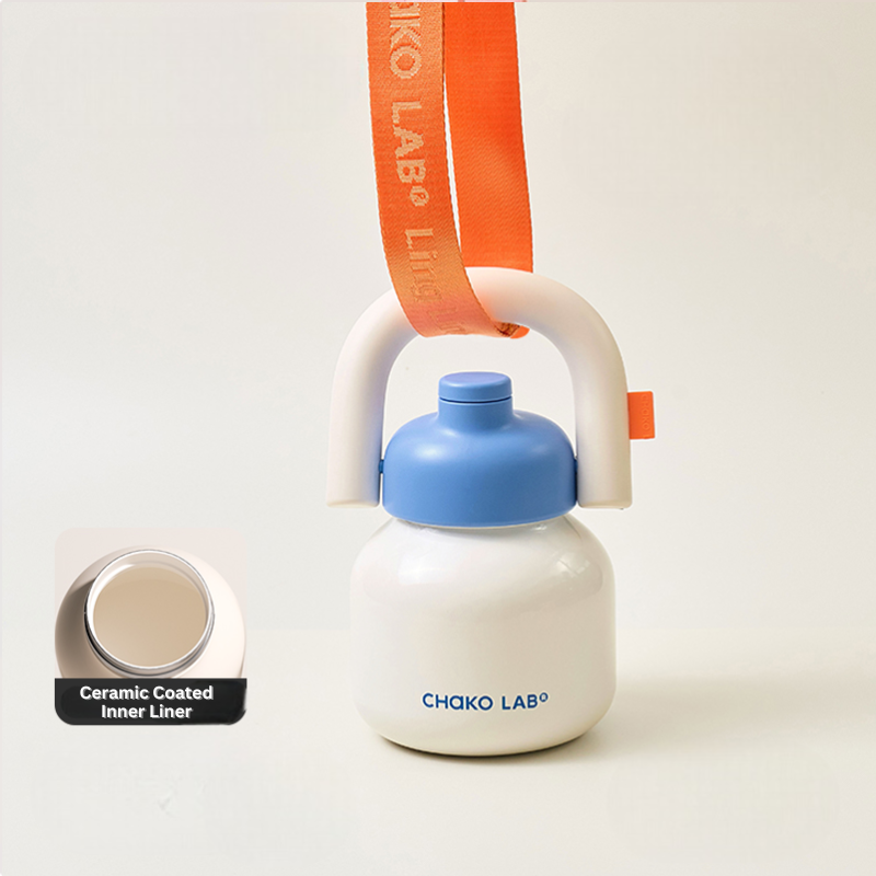 White Ceramic Coated Inner Insulated Straw Tumbler with Strap