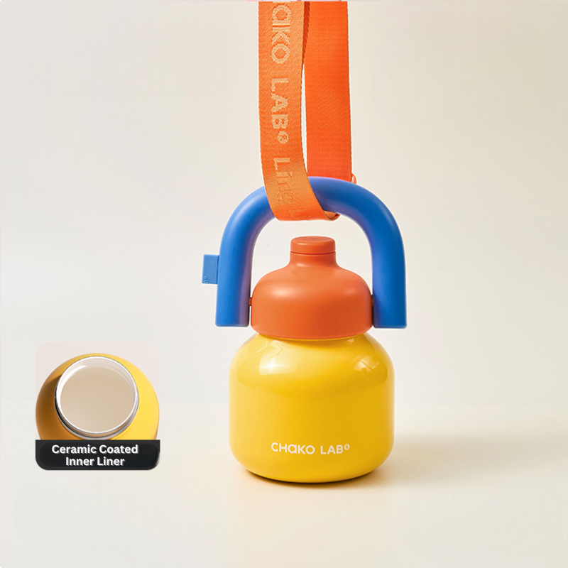 Yellow Ceramic Coated Inner Insulated Straw Tumbler with Strap