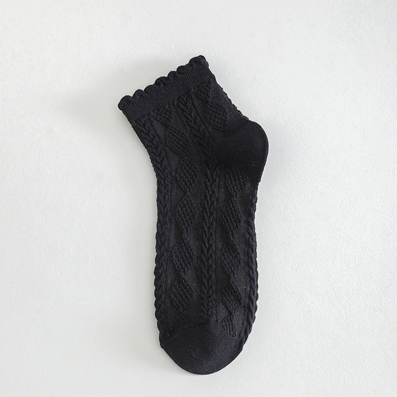 Zhuji_Tianchuan_Socks _Women_Floral_Edge_Cotton_Ankle_Socks_black