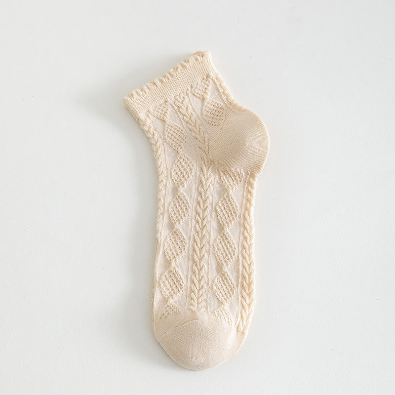 Zhuji_Tianchuan_Socks _Women_Floral_Edge_Cotton_Ankle_Socks_brown