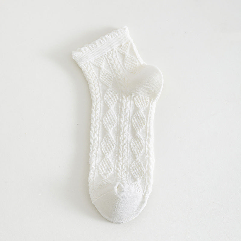 Zhuji_Tianchuan_Socks _Women_Floral_Edge_Cotton_Ankle_Socks_white