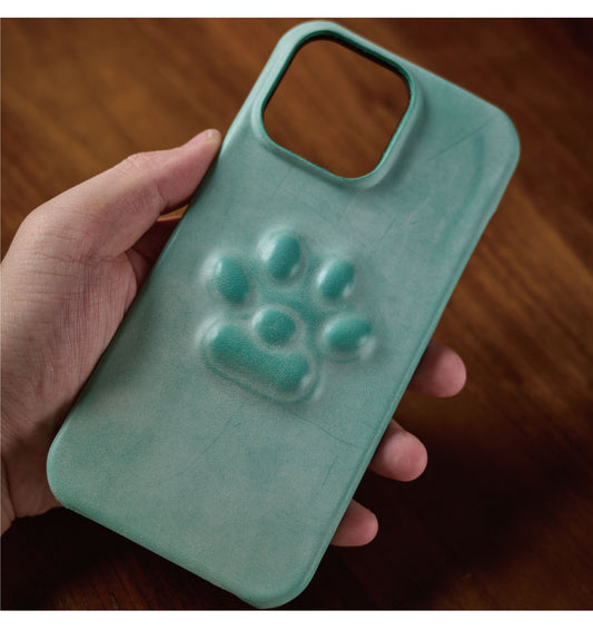 moreleather - Mint Green Cute Paw Leather iPhone Case