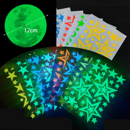 8 + Full Moon - Luminous Glow-In-The-Dark Star Wall Stickers