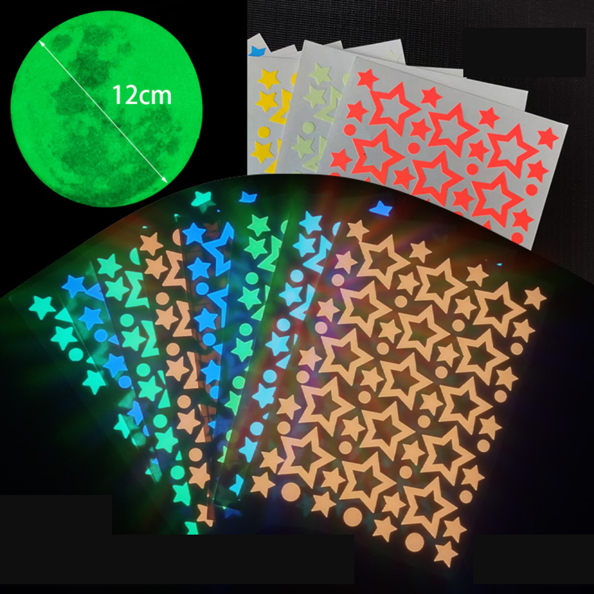 8 + Full Moon - Removable Glow-In-The-Dark Star Wall Stickers