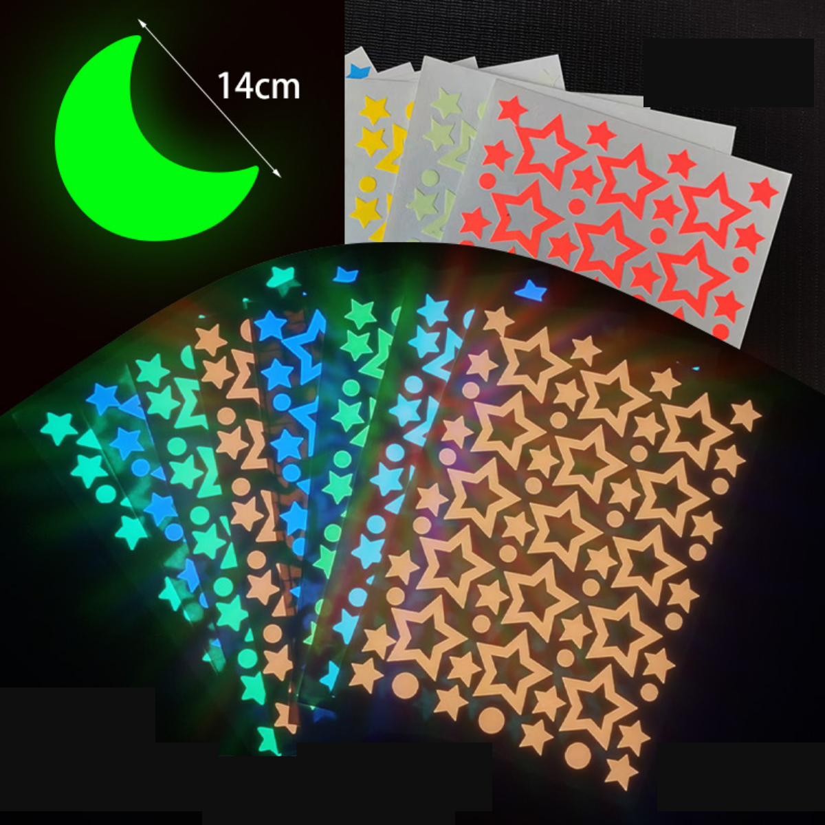 8 + Half Moon - Removable Glow-In-The-Dark Star Wall Stickers
