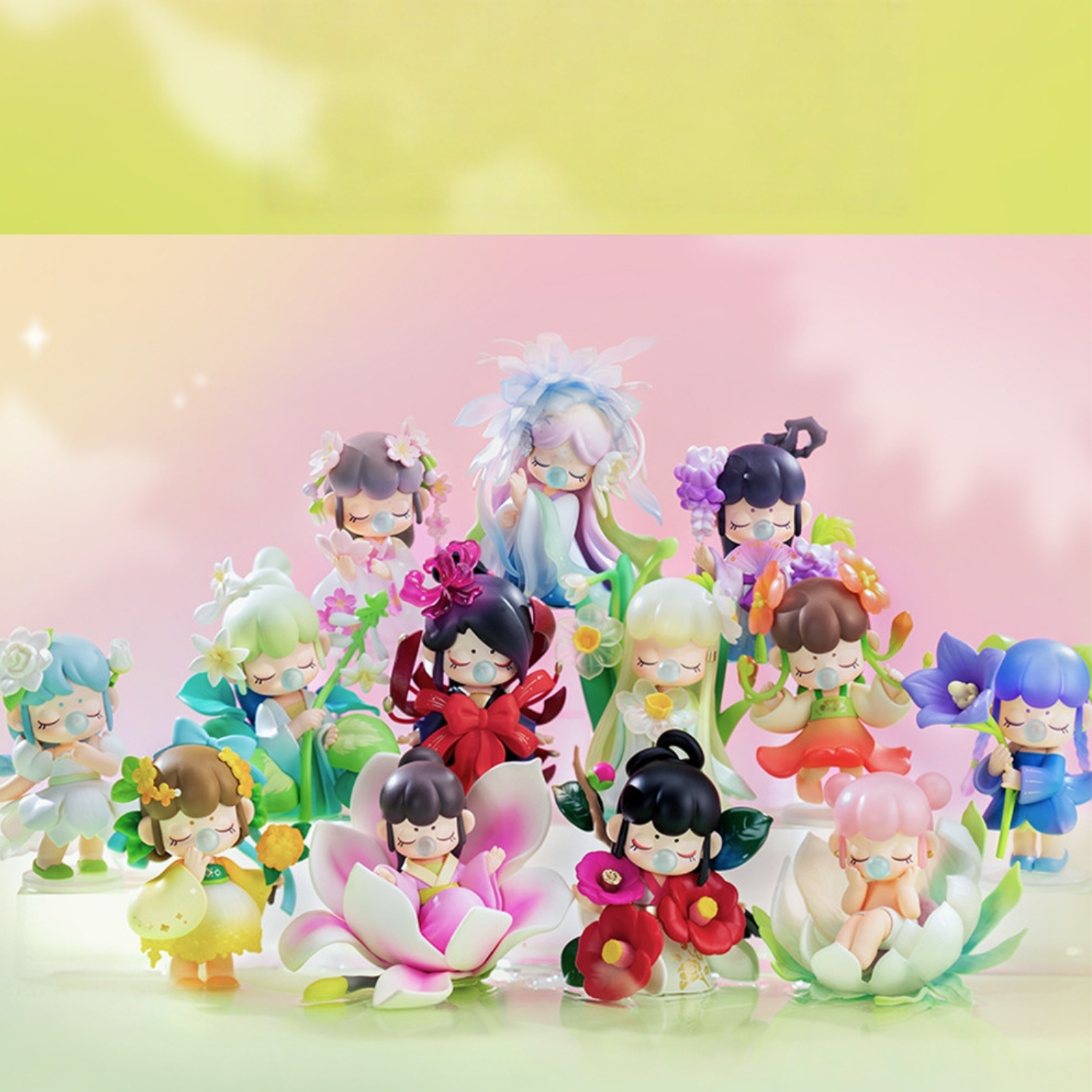 All variants of Nanci's Flower Stories. They are really colourful, beautiful and exquisite, integrating elements of modern Chinese style. They are adorned with various kinds of flower decorations and dressed in magnificent clothes.