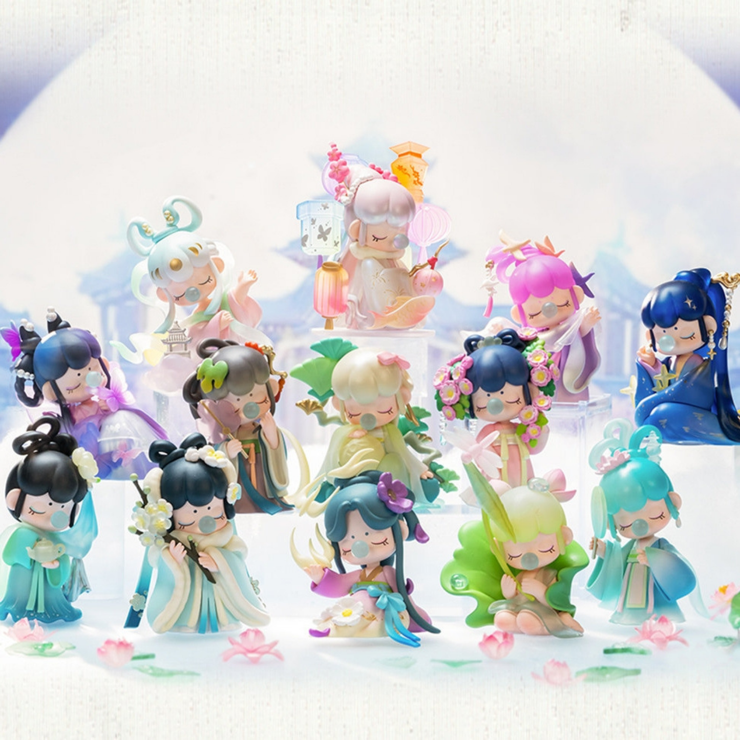 All variants of Nanci's Poetic Beauty. They are really colourful, beautiful and exquisite, integrating elements of modern Chinese style. They are adorned with various kinds of decorations and dressed in magnificent clothes.