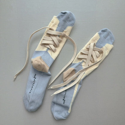 Aze Textiles - Colour-Block Drawstring Mid-Calf Socks Unisex