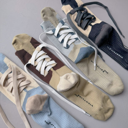 Aze Textiles - Colour-Block Drawstring Mid-Calf Socks Unisex